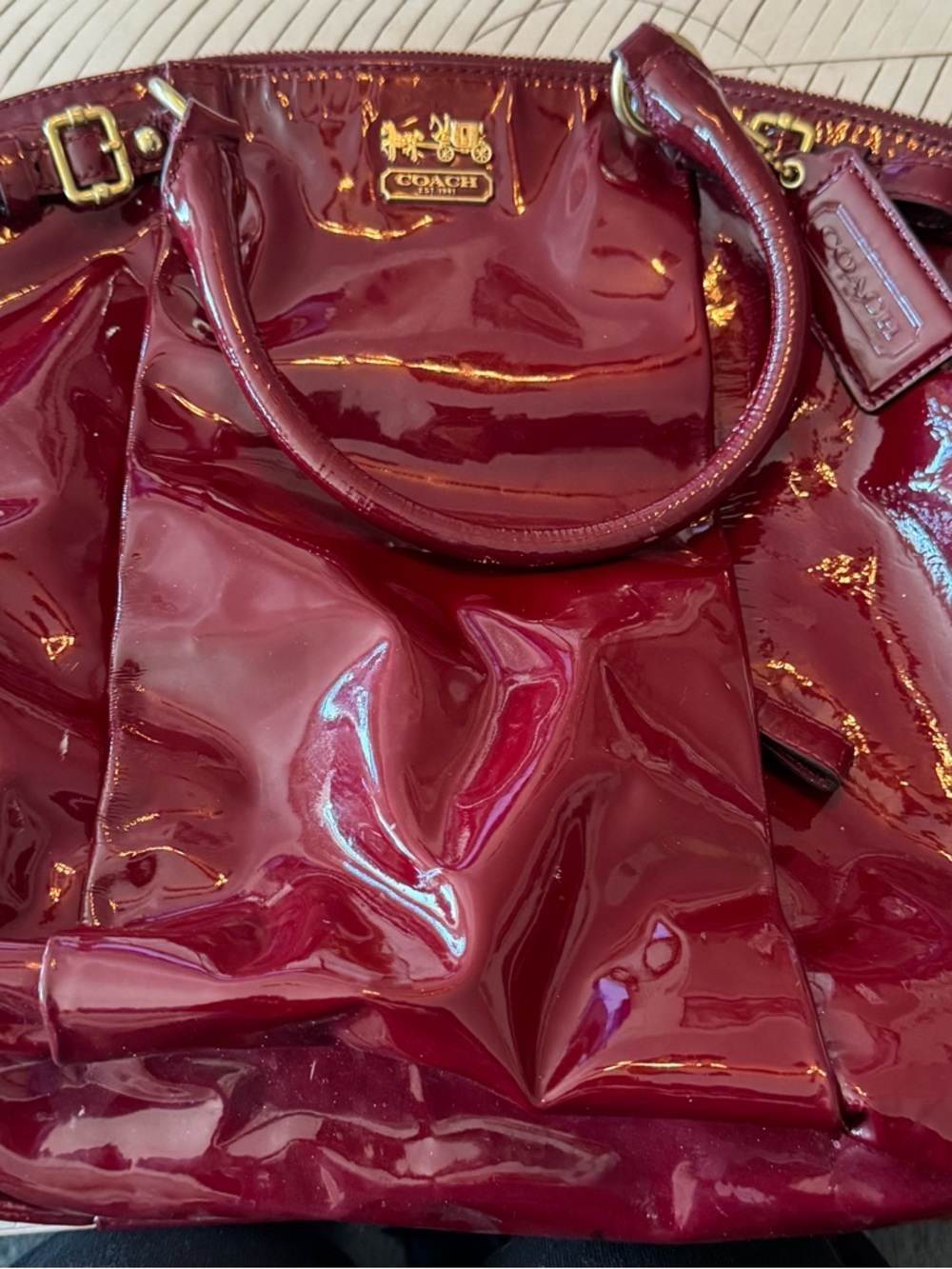 Used Coach Patent Leather Tote — Deep Wine - Picture 2 of 8